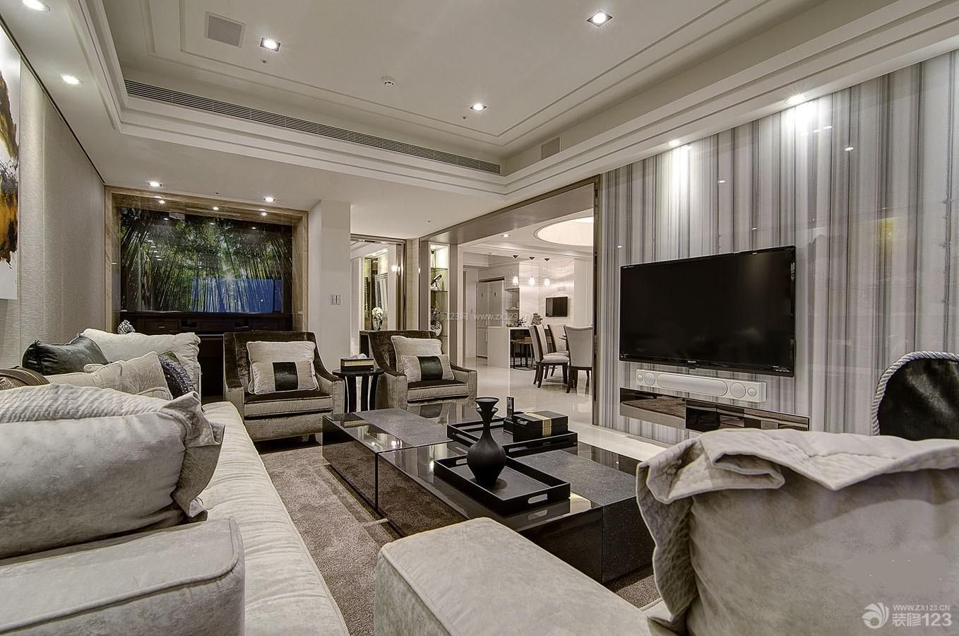 三室两厅现代客厅天花板吊顶装修设计图