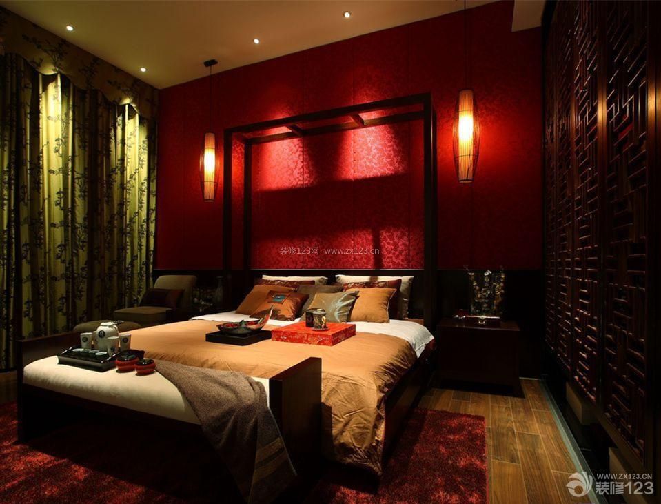 中式风格100平婚房卧室设计装修效果图
