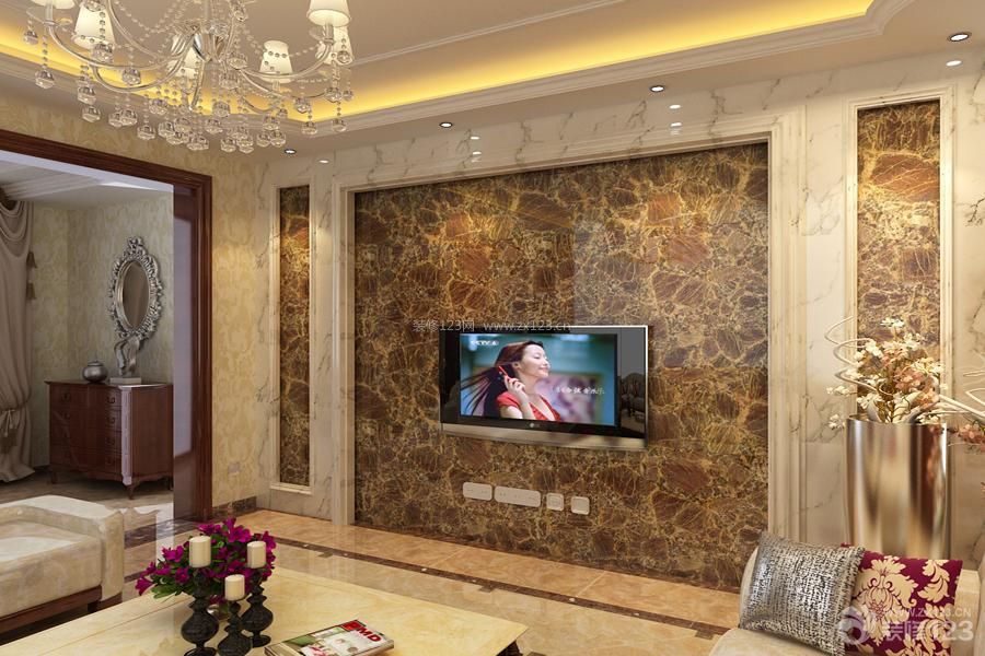欧式家装设计客厅瓷砖背景墙效果图