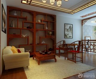 中式风格起居室收纳组合柜效果图欣赏