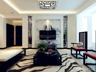 新中式风格两室两厅客厅影视墙效果图