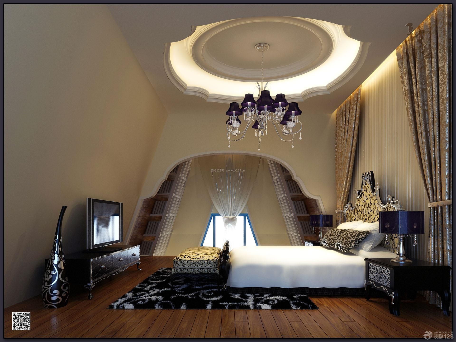 地中海风格设计 圆形吊顶 主卧室