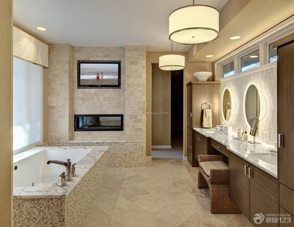 220平米别墅室内浴室米白色瓷砖设计效果图