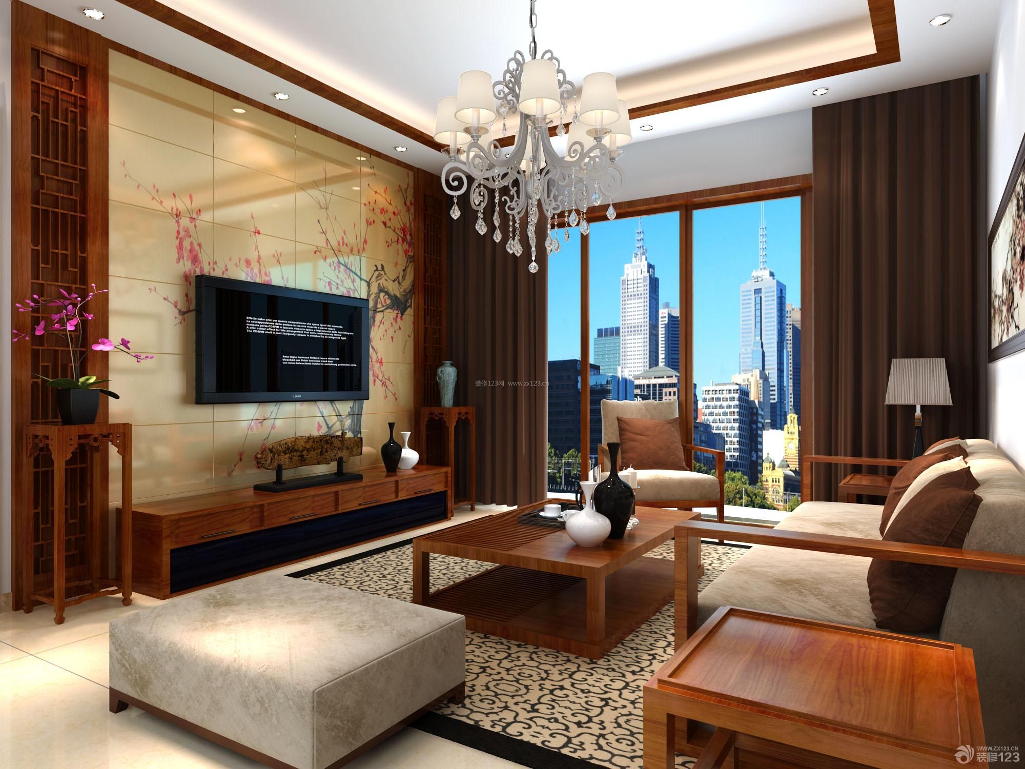 新中式风格新房客厅装修电视背景墙效果图