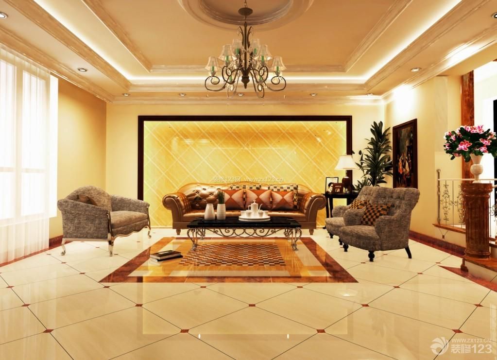 欧式风格客厅微晶石瓷砖沙发背景墙装修效果图