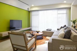 现代简约风格客厅绿色壁纸装修效果图 