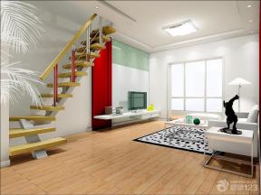 室内阁楼楼梯 仿木地板地砖 小平米客厅装修图