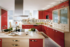中岛式厨房装修设计，红色厨娘