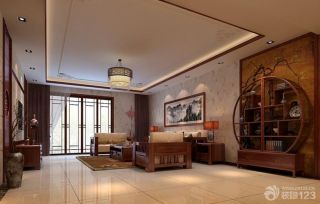 中式客厅装修实木博古架样板间设计图片