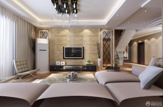 现代简约风格跃层式住宅转角沙发装修设计图