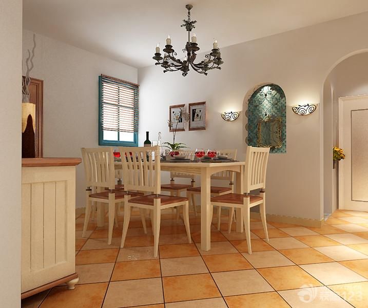 美式地中海家庭餐厅装修室内效果图