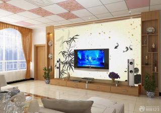 中式客厅手绘电视背景墙装修效果图