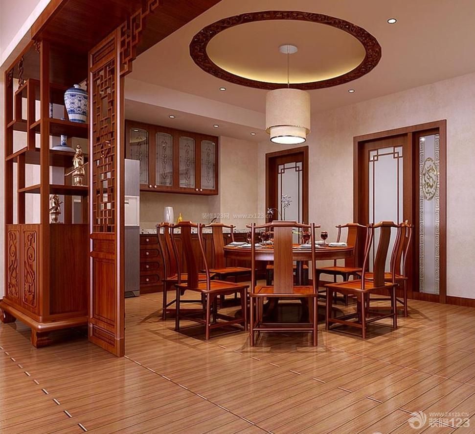 中式风格餐厅红木博古架隔断装修样板房