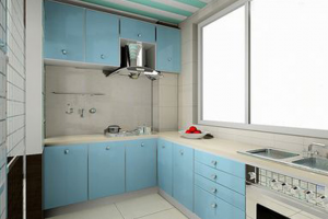 厨房装修设计，蓝色清爽