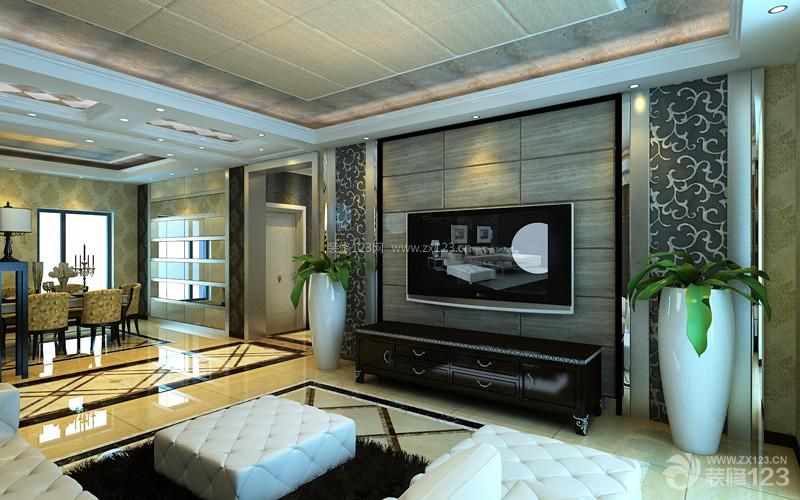 欧式家装设计效果图 家装客厅吊顶 室内电视背景墙