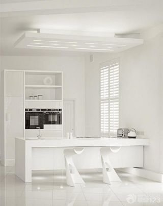 白色极简家装厨房吧台设计样板间图片