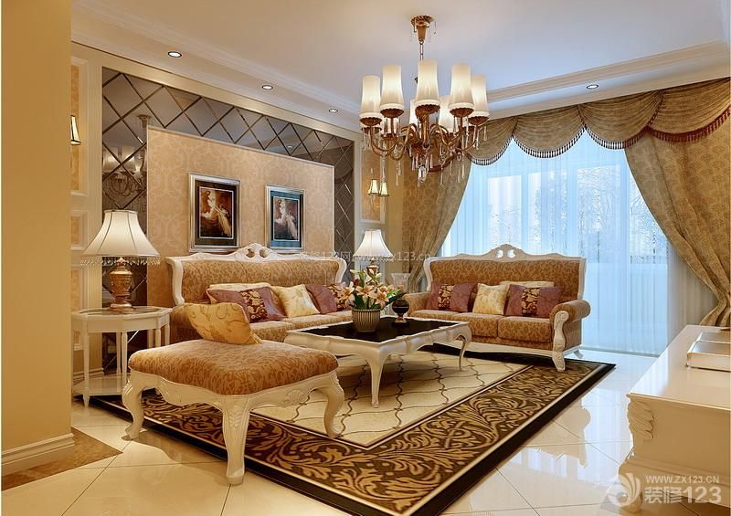 简约欧式风格新房客厅组合沙发装修效果图
