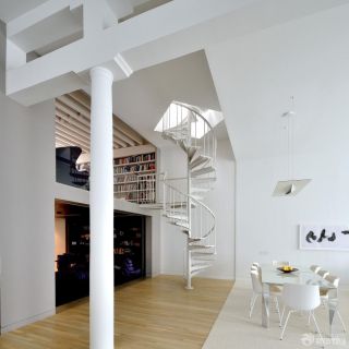 交换空间白色简约小阁楼旋转楼梯设计图片