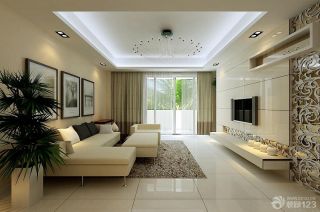 现代家居长方形客厅泛白色地砖装修图