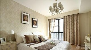 最新美式卧室花纹壁纸装修设计图大全