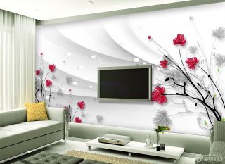 唯美高清手绘线描花朵3d电视背景墙装修效果图