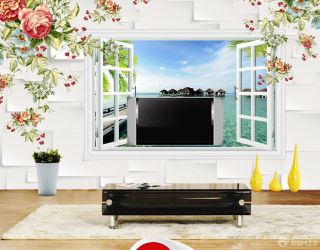 手绘花朵3d风景电视背景墙图片欣赏