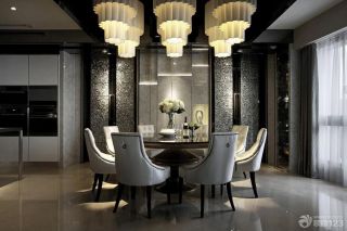 欧式餐厅室内餐桌餐椅顶上艺术灯具装饰图