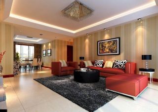 现代设计风格时尚客厅红色沙发装修图