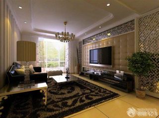 欧式家装设计长方形客厅软包背景墙效果图