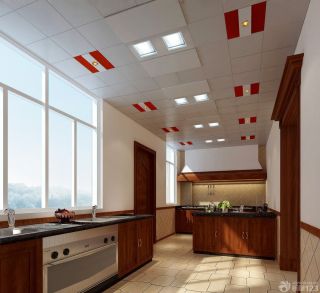 现代沉稳敞开式厨房铝扣板集成吊顶装修效果图