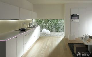 白色极简现代敞开式厨房装修案例欣赏