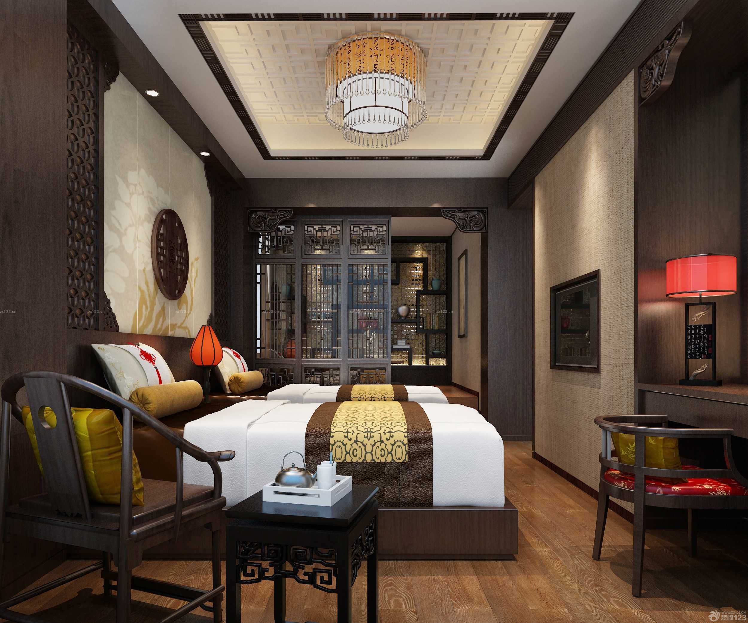 新中式风格主卧室双人床布置图片