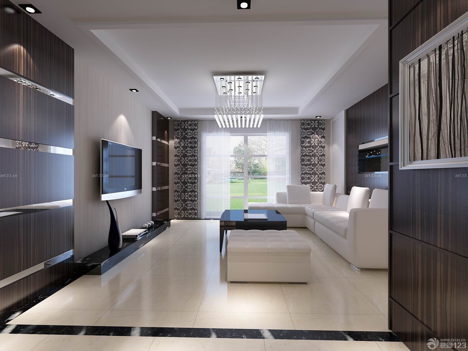 时尚客厅 现代设计风格 泛白色地砖