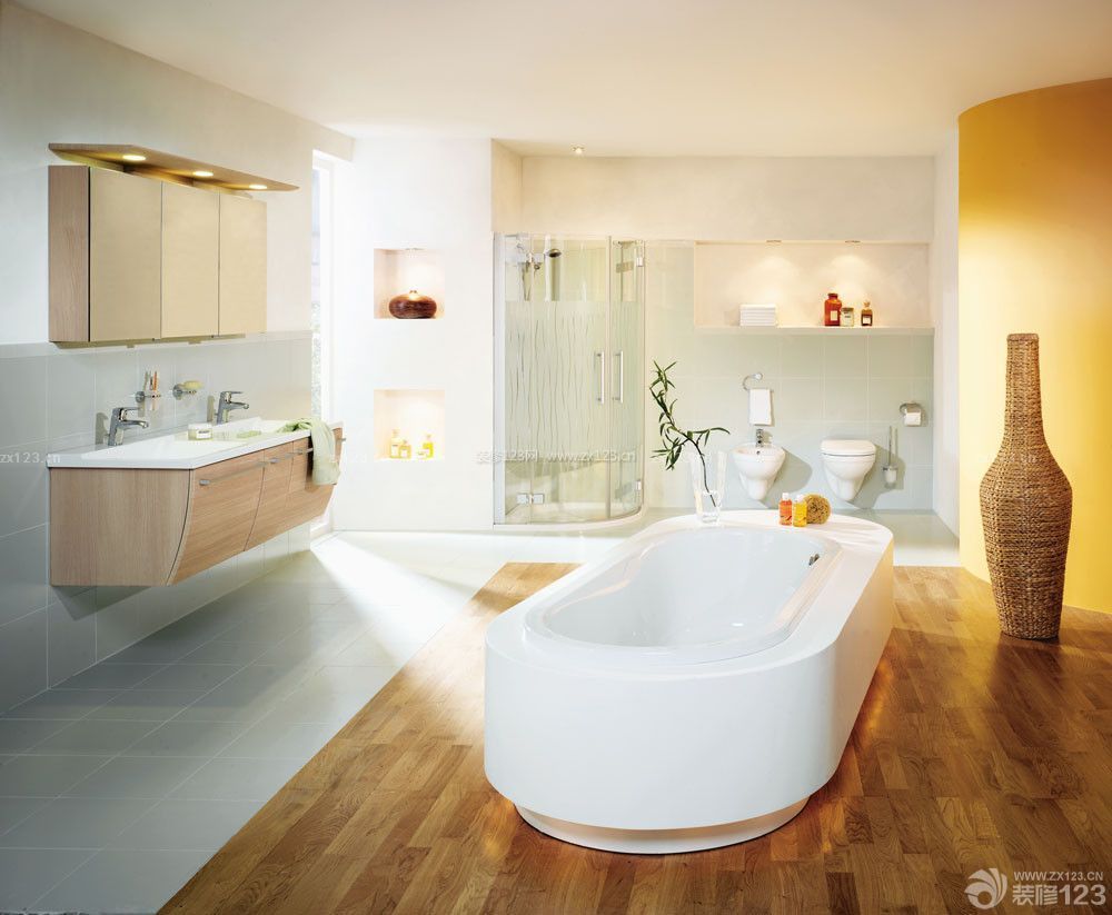 最新暖色调家庭卫生间装修效果图大全2014图片