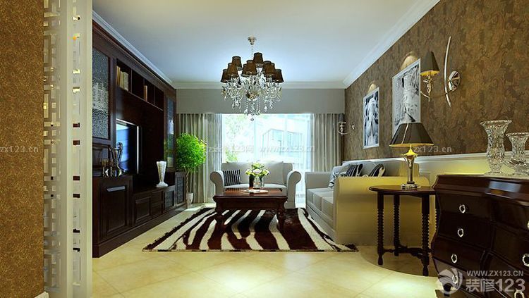 欧式家装设计长方形客厅室内吊灯效果图