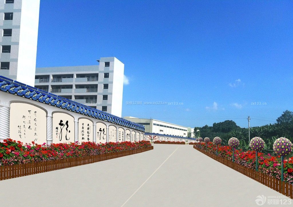 中式风格学校围墙设计效果图