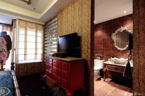 美式装修风格样板房 卫生间仿古砖效果图 卫生间洗手盆图片 4平方卫生间装修图