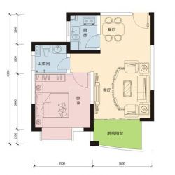 东山绿景·波拉小城H2户型图1室1厅1卫1厨 57.10㎡