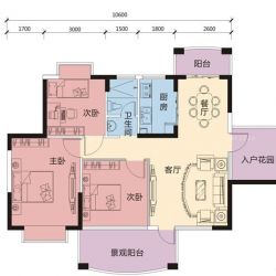 东山绿景·波拉小城A1户型图3室2厅1卫1厨 102.20㎡