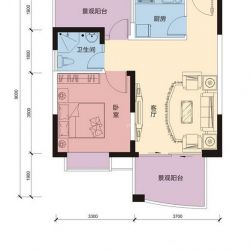 东山绿景·波拉小城A2户型图1室1厅1卫1厨 61.90㎡