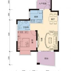 东山绿景·波拉小城E3户型图1室2厅1卫1厨 62.21㎡