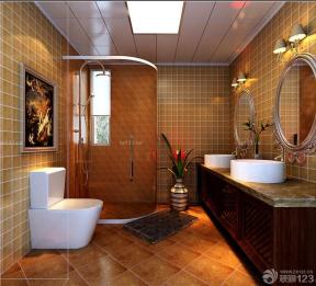 卫生间仿古砖效果图 浴室玻璃隔断 卫生间洗手盆图片 铝扣板集成吊顶