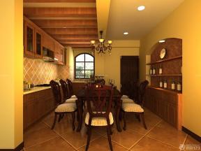 厨房仿古砖效果图 美式装修风格样板房 收纳组合柜