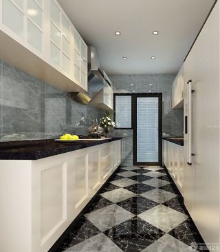 黑白简约家庭厨房组合柜设计图片