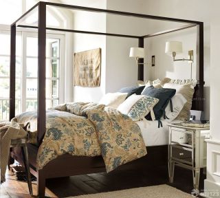 现代美式混搭风格结婚卧室装修实景图