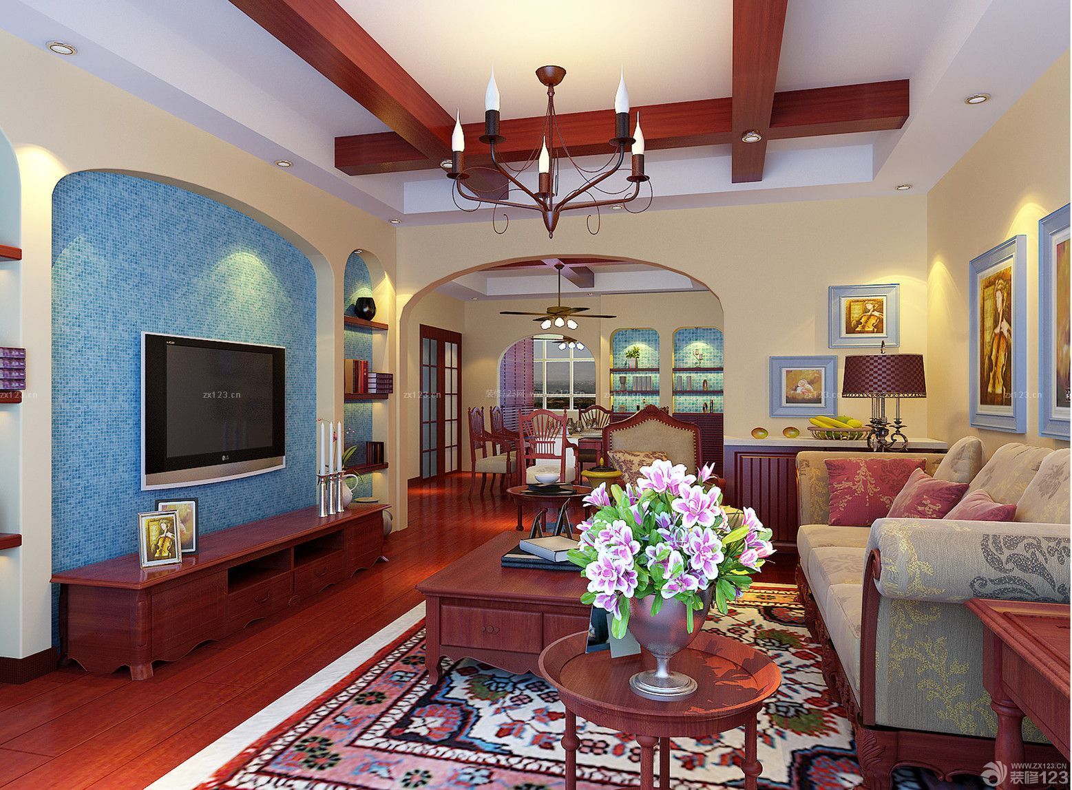 美式地中海混搭新房客厅装饰设计效果图