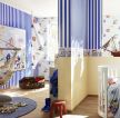 110平米房子室内儿童房蓝白搭配条纹墙纸装饰图片