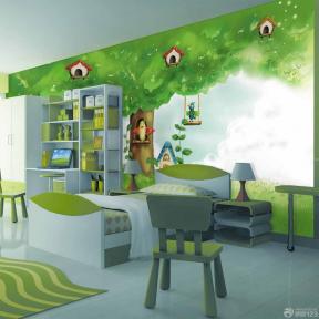 绿色养眼100平米房屋儿童卧室动漫墙纸装饰图片欣赏