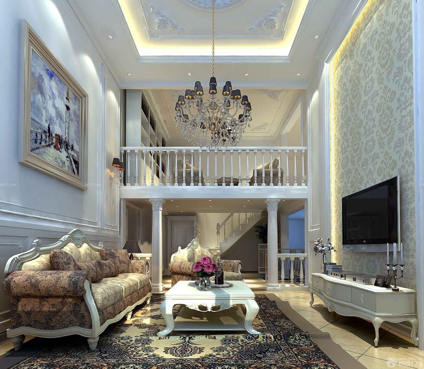 欧式风格别墅客厅地毯装饰效果图欣赏