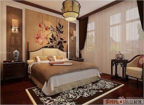 现代中式风格 主卧室 床头背景墙